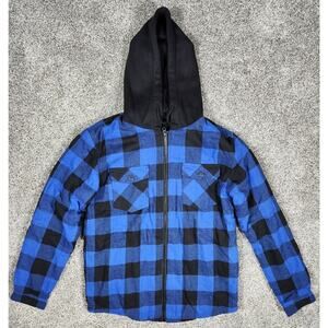 Boys Long Sleeve Flannel Full Zip Buffalo Check Hooded Sweater Size XS Blue